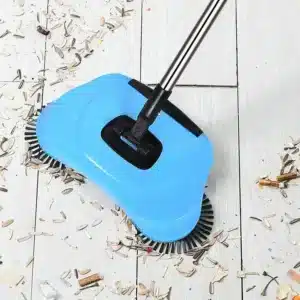 Non-electric Sweep Drag All-In-One Spin Broom Vacuum Cleaner with 360° rotating head and stainless steel handle for efficient floor cleaning.