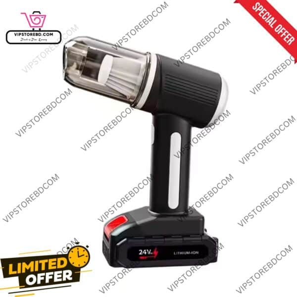 Cordless Gun-Style Handheld Vacuum Cleaner Standing Upright – Battery Attached