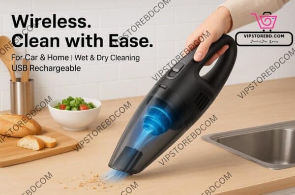 Handheld Wet and Dry Vacuum Cleaner Cleaning Food Crumbs and Dust in Kitchen