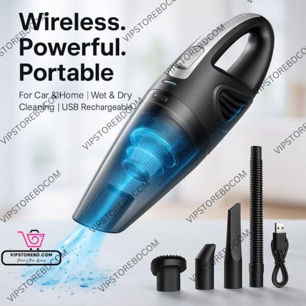Wireless Handheld Wet Dry Vacuum Cleaner with Full Accessories – 120W Powerful Suction