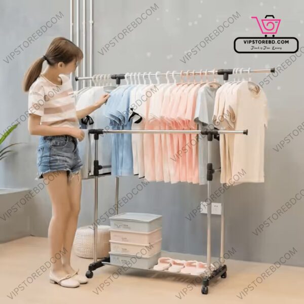 Hanging clothes on double layer drying rack