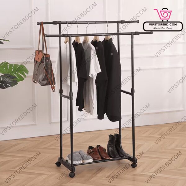 Clothes drying rack organizing clothes and bags for easy access