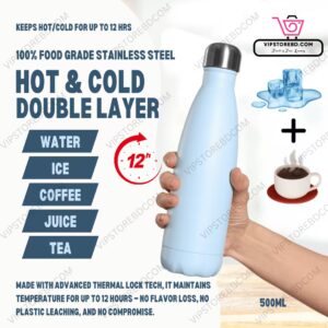 Double layer stainless steel thermal water bottle – keeps hot or cold for 12 hours