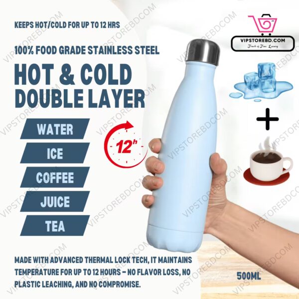 Double layer stainless steel thermal water bottle – keeps hot or cold for 12 hours