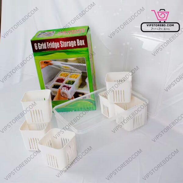 6-grid freezer storage box with packaging for kitchen fridge organization.