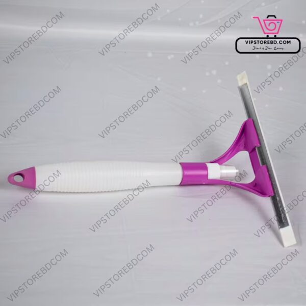 Glass cleaning wiper with integrated water spray bottle for easy window cleaning.