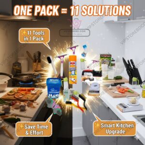 Before and after kitchen transformation with VIPSTOREBD 11-in-1 kitchen helper combo pack.