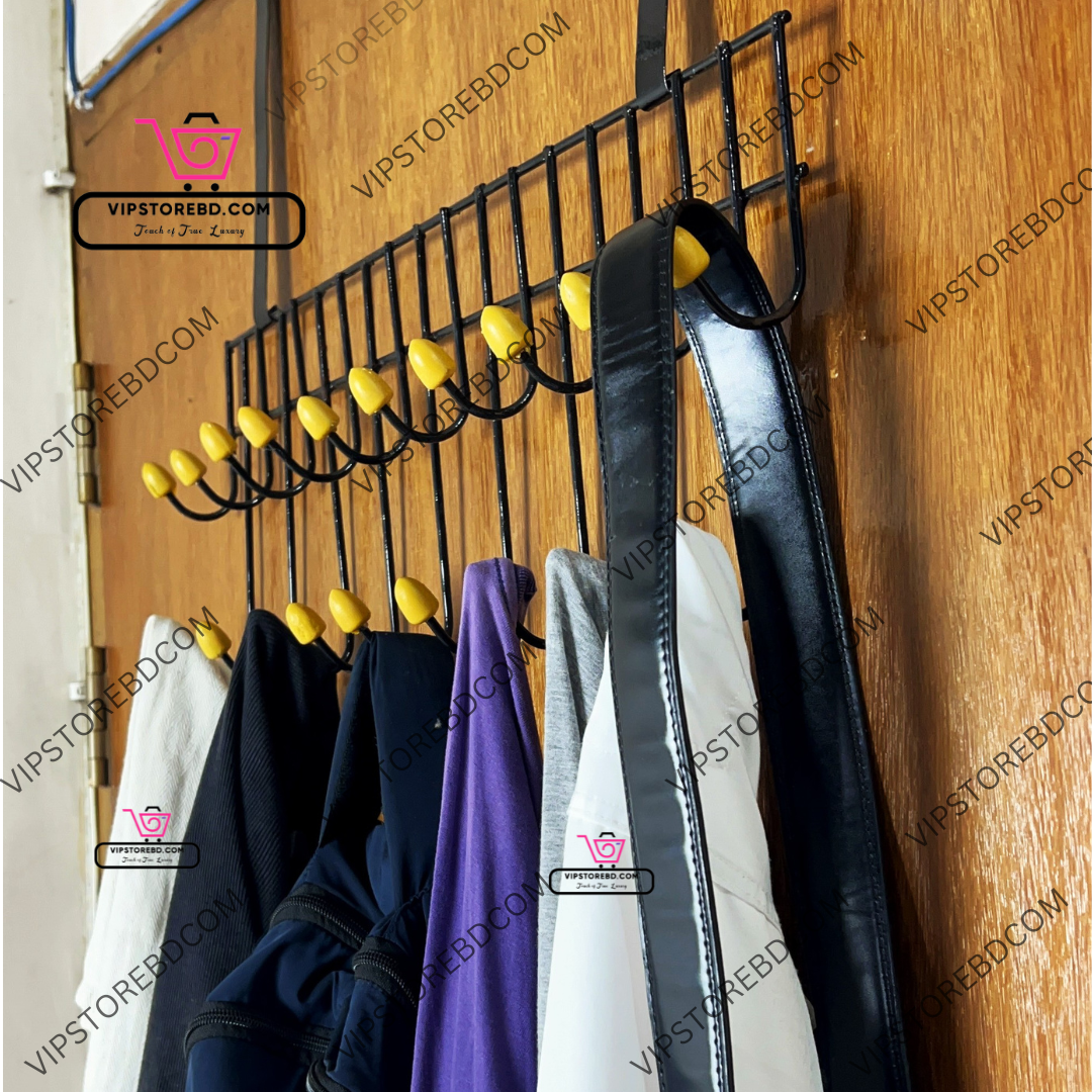Over The Door Double Layer 19-Hook Metal Door Hanger, Heavy-Duty Iron Build, Easy Installation, Space-Saving Organizer for Clothes, Hats & Bags – Classic Black Door Hanger| VIPSTOREBD