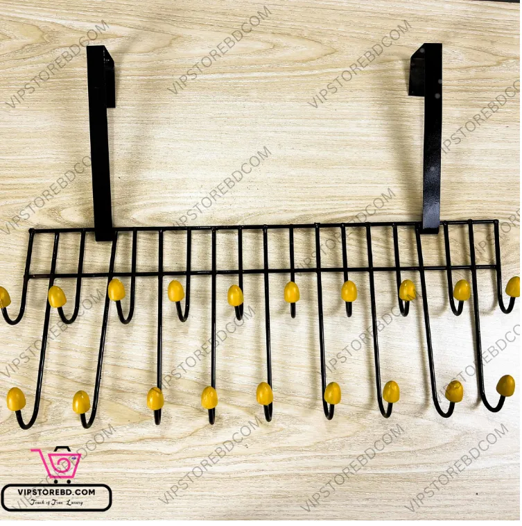 Over The Door 19-Hook Hanger – Sturdy Metal Hooks Close-Up | Organize Clothes & Bags